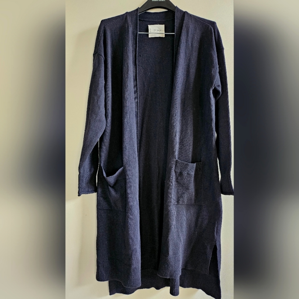 Lucky Brand Women's Long Sweater Cardigan Cotton/Cashmere Black sz L